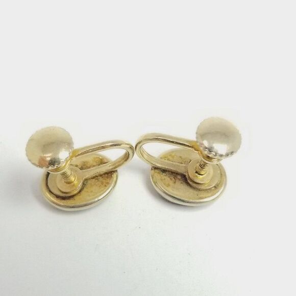 Vintage Black Oval Bevel Set Gold Tone Clip On Earrings, Screw Back Setting - Picture 4 of 6